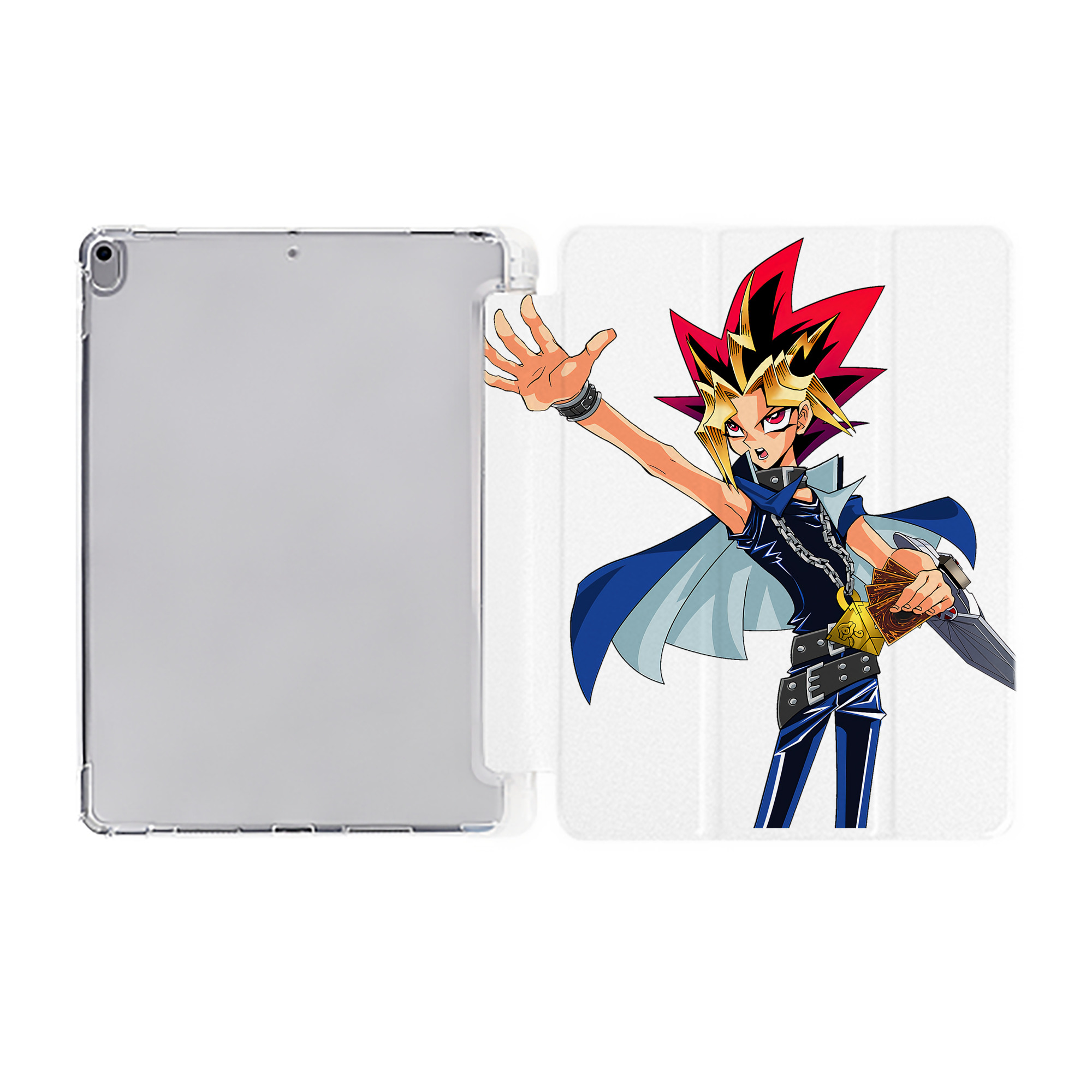 （画像用） 遊☆戯☆王 Yu-Gi-Oh! IPad ケース ペン収納付き 三つ折りスタンド PUレザー×シリコン 対応機種9.5/10.5/10.9インチ